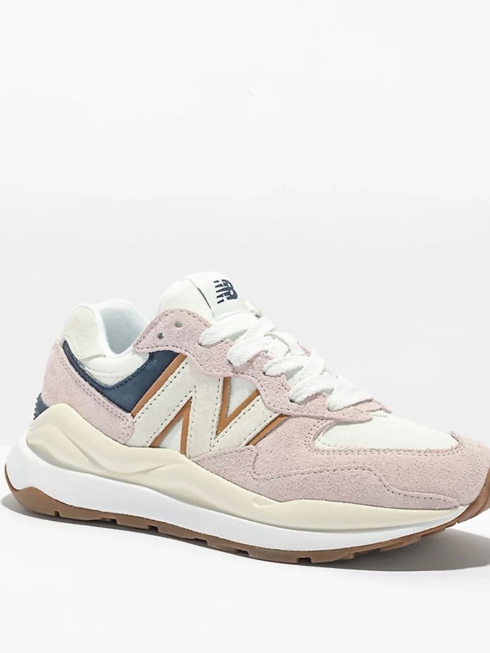 New Balance Women's Pink, White & Navy Suede Low-Top Sneakers